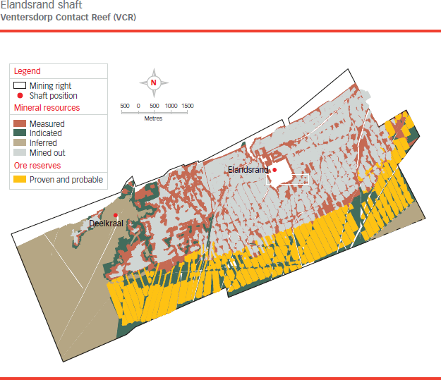 Elandsrand shaft – Ventersdorp Contact Reef (VCR) [map]