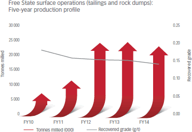 Free State surface operations (tailings and rock dumps): Five-year production profile