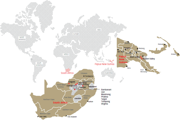 Location of Harmony’s South African and PNG assets