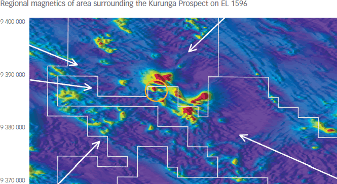 Regional magnetics of area surrounding the Kurunga Prospect on EL 1596