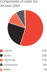 Components of costs (%) 30 June 2009