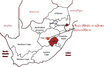 Free State surface operations location [SA map]