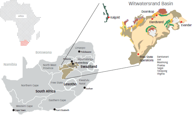 Location of Harmony's SA operations on the Witwatersrand Basin [SA map]